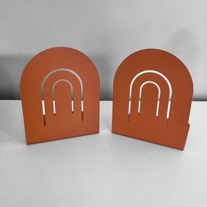 Vintage Spectrum Rainbow Arched Bookends Rust Orange 6"